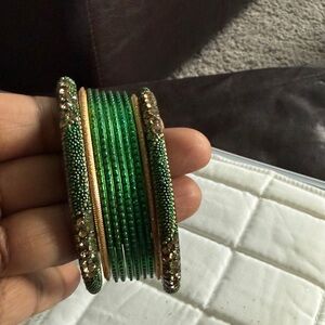 Elegant Green and Gold Bangle Set